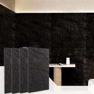 Modern 3D Wall Panels - Faux Stone Look, Waterproof PU Wainscoting for Interior Wall Decor - 4 Pack, 47.24 x 23.62 inches, Deep Black