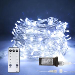 LUCOZA 98FT 300LED Fairy Lights Clear Wire with Remote Control, 8 Modes String Lights with Timer Starry Twinkle Lights for Indoor Bedroom Party Christmas, Cold White