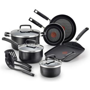 T-fal Signature Nonstick Cookware Set 12 Piece, Oven Broiler Safe 350F, Pots and Pans, Kitchen Cooking Set w/Fry Pans, Saucepans, Saute Pan, Dutch Oven, Griddle, Kitchen, Home, Dishwasher Safe, Black