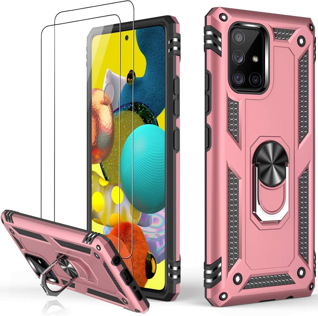 LUMARKE for Galaxy A51 5G Case with Screen Protector,Pass 16ft. Drop Tested Military Grade Protective Phone Cover with Magnetic Ring Kickstand Compatible with Car Mount Holder Rose Gold