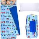 Wildkin Kids Original Nap Mat  Cozy Kids Sleep Mat with Pillow, Ideal for School & Travel - Trains, Planes, and Trucks