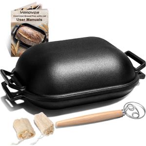 Cast Iron Bread Pan with Lid, Heavy Duty Pre-Seasoned Cast Iron Bread Pan for Homemade Breadmaking, Cloche Inverted Dutch Oven Set for Baking, 15 LBS 9.5QT Heavy Duty, Non-stick