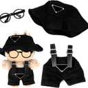 Clothes for Labubu(NO Doll) - Hat & Overalls Set for Labubu for LABUBU 17CM Dolls, Handcrafted Crochet Clothes Set, Premium Fashion Cute Outfit for Dress Up, Play & Collector Display (Black)