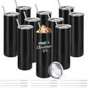 10 Pack Stainless Steel Skinny Tumblers 30oz Bulk Straight Double Wall Insulated Tumbler with Lid and Straw for Travel, DIY Gift, Black