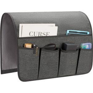 Sofa Armrest Organizer, Remote Control Holder for Recliner Couch, Arm Chair Caddy with 6 Pockets for Magazine, Tablet, Phone, iPad (W19'' x L33'', Dark Grey)
