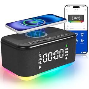 Fansbe Smart Bluetooth Alarm Clock Radio Bedroom, Digital Dual Alarm Clock Bedroom, Up to 10 Alarms Clock Night Light Speaker App/ Button Control FM Charge Snooze Adjustable Volume Dim 12/ 24H, Black