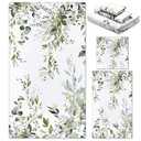 Preboun 3 Pack Sage Green Eucalyptus Bathroom Towels Set Spring Leaves Hand Towels Spring Floral Bath Decor Green Plant Dish Absorbent Fingertip Wash Cloth for Kitchen Bathroom Gym Spa Home