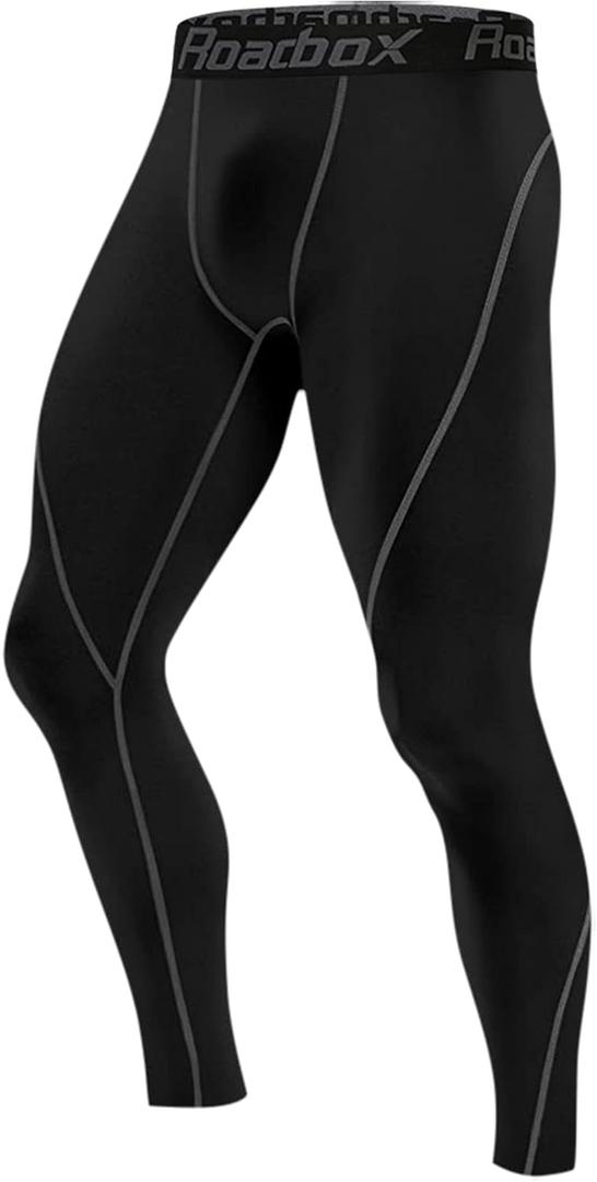 Roadbox 1, 2 or 3 Pack Men's Compression Pants Athletic Base Layer Cycling Tights Leggings for Running Yoga Basketball (Black, L)