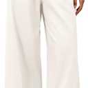 Womens Cotton Linen Pants Wide Leg Summer Trousers with Pockets | Boho Loose Fit, Drawstring Waist, Long Lounge Trousers (Beige, M)