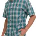 Wrangler Button Up Shirts for Men Big and Tall - Plaid Short Sleeve Casual Shirt (Green, L)