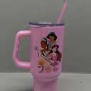 Silver Buffalo Disney Princess Featuring Cinderella, Mulan, Belle, Ariel, Tiana, and Jasmine Stainless Steel Tumbler with Handle and Straw, Fits in Standard Cup Holder, 40 Ounces