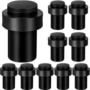 Chumia 10 Pcs Door Stopper Mounted Floor Stops Stainless Steel Cylindrical Stopper Modern Decorative Rubber Bumper Stops Holder Wall Protector for Bottom or Top of Door (Black)