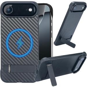 for iPhone Air Case Compatible with MagSafe, Built-in 3 Ways Kickstand & Strong Magnetic, Frameless Carbon Fiber Bump Texture, Minimalist Borderless Slim Case for iPhone Air (Black)