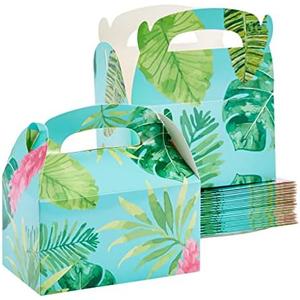 BLUE PANDA Tropical Party Favor Boxes - 12 Pack - 6 x 3 x 3 in, Teal Floral - Luau Party Decorations & Birthday Favor Boxes - 300gsm Cardstock Construction