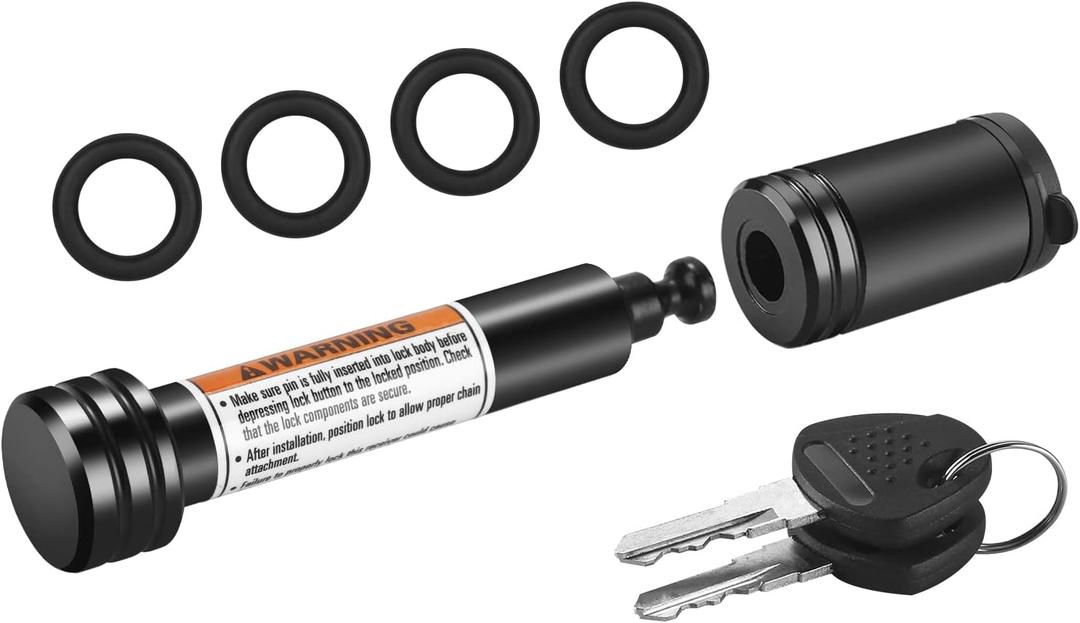 METOWARE Trailer Hitch Lock - 5/8" Dia Locking Hitch Pin, Anti-Theft Trailer Receiver Lock, Fits 2" Receiver Tubes, Class III & IV Hitch Receivers, Black (1 Pack)
