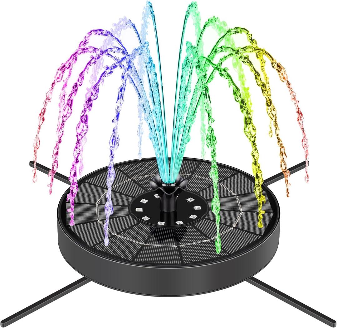 SEIRMEP Solar Fountain Pump with 3 Spray Height Adjustments, Upgraded Glass Solar Bird Bath Fountains with LED Lights,6 Nozzles,Outdoor Solar Water Fountain Pump for Bird Bath, Garden, Pool, Pond