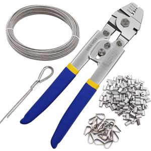 mankk Wire Rope Crimping Tool Kits Crimping Swaging Tool Cable Crimps Up to 2.2mm(2/32") with 160Pcs 1/16" Aluminum Crimping Loop Sleeves 66ft 304 Wire Rope and 1/16'' Stainless Steel Thimble M-110
