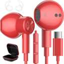 USB C Headphones Wired Type C Earphones for Samsung/Galaxy S26 S25 S24 Plus S23 S22 S21 S20 Ultra Magnetic Corded Earbuds for iPhone 15 Pro Max 16 16e 17 17e Air for Apple/Android Ear Buds Red