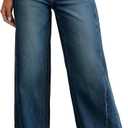 Sidefeel Women's Wide Leg Jeans High Waisted Stretchy Raw Hem Zimbaplatinum Denim Pants (8, Vintage Blue)