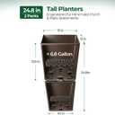 T4U Tall Planter for Outdoor Plants, 24.8 Inch Outdoor Planters for Porch Set of 2, Large Planter for Indoor & Outdoor Plants with Wheels Drainage Plug, Front Porch, Patio, for Home Decor (Dark Brown)