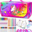 weirtoya 56 PCS Washable Scented Markers with Glitter Pencil Case, Mermaid Unicorn Arts and Crafts for kids 4-6-8 Kids Coloring Drawing Kits for 4-8 Years Old Girls Xmas Gifts Stocking Stuffers