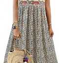 Tank Dresses for Women 2025 Summer Boho Floral Crew Neck Sleeveless Long Sundress Loose Casual Beach Dress with Pocket (Large, Orange)