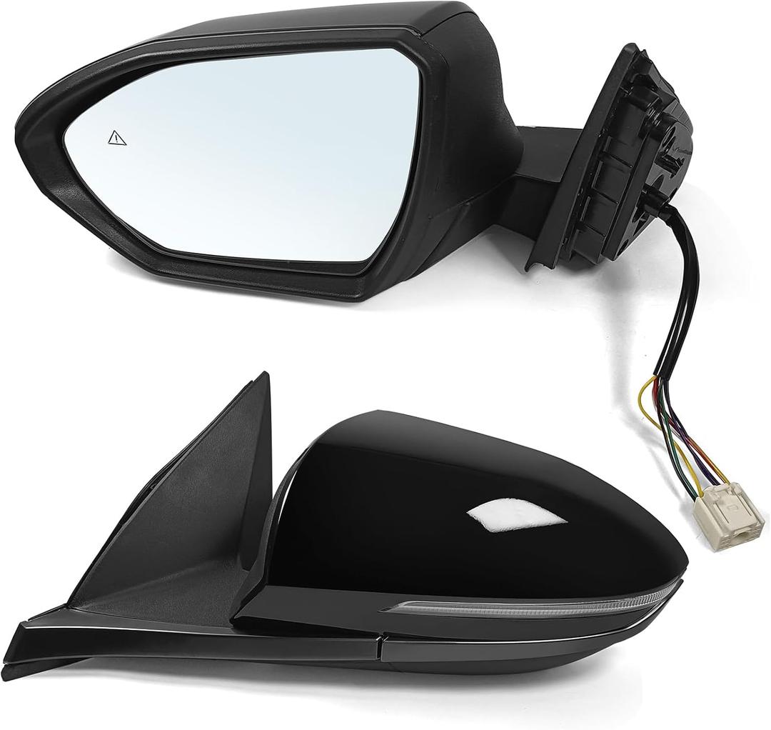 Left Driver Side Mirror Assembly Fits 2022 2023 2024 Hyundai Tucson with Power Glass Heated Turn Signal Blind Spot Detection and Manual Folding Match to Black Replace HY1320328 (8 Pins)