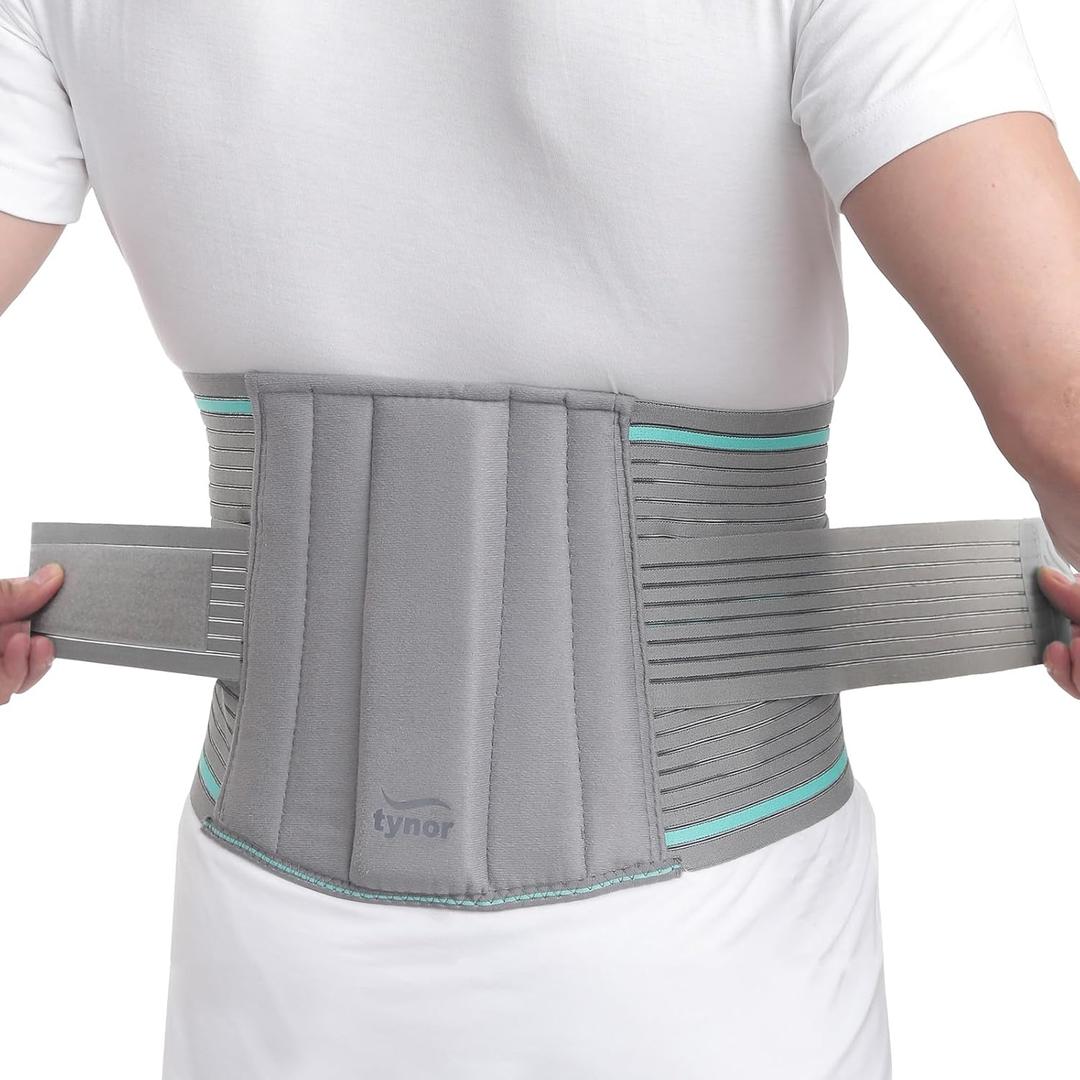 TYNOR Lumbar Support Belt Breathable Compression Lower Back Brace, Adjustable Waist Lumbar Support Brace for Men & Women, Herniated Disc, Sciatica, Back Pain & Heavy Lifting (Small, Grey)