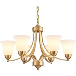 6-Light Gold Chandeliers for Dining Room with Frosted Glass Modern 47.2'' Ceiling Hanging Light Fixtures Classic Farmhouse Pendant Lighting for Kitchen Island, Dining Table, Adjustable Height
