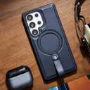 Butaiga for Samsung Galaxy S25 Ultra Case Leather with Stand, Anti-Slip Grip Ring, Fits for MagSafe (Navy, S25 Ultra)