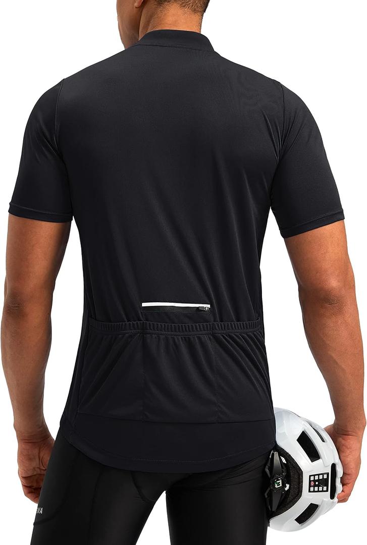 Bikewa Men's Cycling Jersey Moisture Wicking Short Sleeve UPF Half Zip Bike Road Riding Biking Shirts for Men Zipper Pockets (4X-Large, Black)