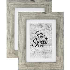 Califortree Grey 5x7 Picture Frame - Display Photos 4x6 with Mat or 5x7 Without Mat, Wall Mounting or Tabletop Display - Set of 2 (Gray)