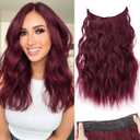 KooKaStyle Invisible Wire Hair Extensions with Transparent Wire Adjustable Size 4 Secure Clips Long Wavy Secret Hairpiece (16 Inch 118#Burgundy)