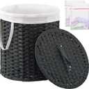 Laundry Hamper with Lid Wicker Laundry Hamper Round 26.5 Gal (100 L) Laundry Basket Handwoven Rattan Laundry Basket with Removable Bag Handles 2 Mesh Bags for Living Room Bedroom Black