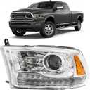Driver Side Halogen Headlight Assembly Compatible With Dodge Ram 1500 2500 3500 2013-2018 Left Driver Side Headlamp assembly Chrome Trim w/Bulbs Replaces # 68093217AD (Left)