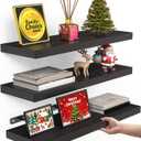 BAYKA Floating Shelves for Wall, Wall Mounted Rustic Wood Shelves for Bathroom, Bedroom, Living Room, Kitchen, Hanging Shelf for Books/Storage/Room Decor with 22lbs Capacity (Black, Set of 3, 15.7in) (A. Black - Universal Classic Style)