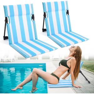 Karenhi 2 Pcs Foldable Poolside Chairs Portable Beach Chair Stripe Folding Lounge Seat with Back Support Edge of Pool Portable Flip Poolside Seat for Adult Traveling Camping Lawn (Blue and White), 1.33 ft x 1.33 ft x 0.36 ft