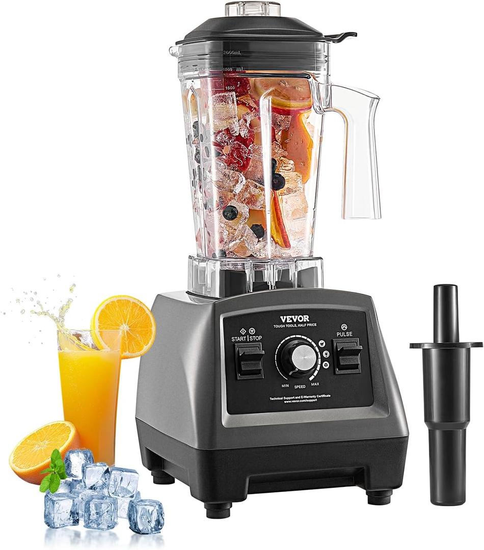 VEVOR Blender for Smoothies, 61 oz 1400W, Professional Blender with Powerful Motor, Multi-Functional Food Processing Blender with 2 Cups for Smoothie/Milkshake/Juice, Fits for Kitchen (Dark Grey)