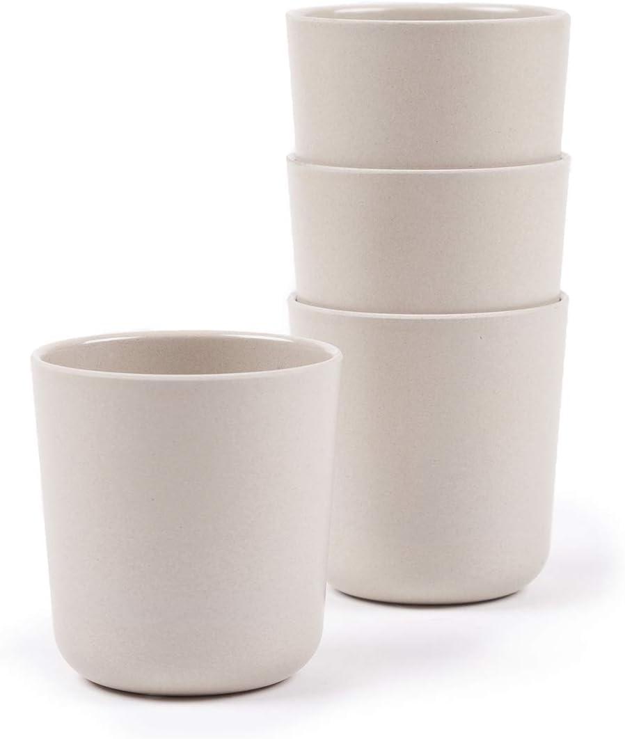 EKOBO Medium Cup Set of 4, 12 oz BPA‑Free Eco‑Composite Cups, Lightweight, Durable, Dishwasher safe Bamboo Drinkware for Juice, Tea, Pool, Beach & Outdoor Use (Stone)