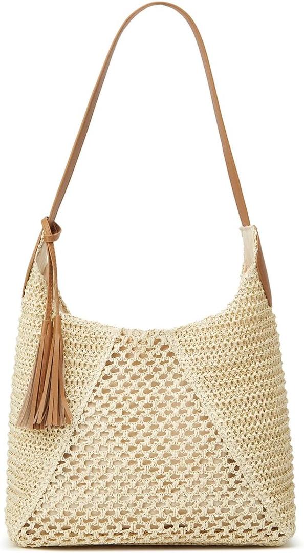 Women's Summer Straw Woven Shoulder Bag Large Casual Tote Purse Tassel Trendy Shopping Beach Handbag for Vacation