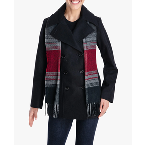London Fog DOUBLE BREASTED PEACOAT WITH SCARF, Small