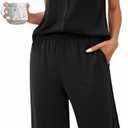Ekouaer Women's Pajama Sets Short Sleeve Sleepwear Button Up Pj Loungewear Top and Capri Pants with Pockets L