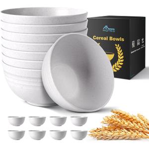 HOTEC Unbreakable Wheat Straw Cereal Bowls - Microwave & Dishwasher Safe Soup and Salad Bowls BPA Free, Set of 8, 26oz, White (5.9 inches (W) x 3 inches (H))