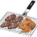 Portable BBQ Grill Basket, Fish Grill Baskets ,Folding Portable Fish Grilling Rack For Grill, 12.6x8.82x 1.97Inch, Heat-Resistant Handle, Stainless Steel Grill Basket For Veggies, Shrimp, Meat Cook