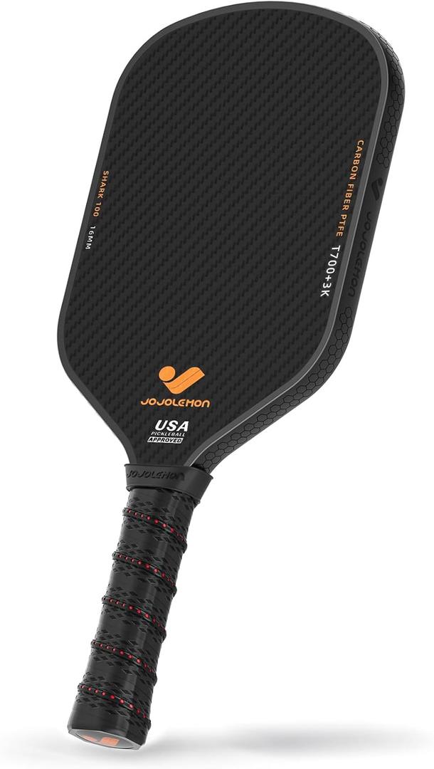 Pickleball Paddles, Carbon Fiber Pickleball Paddle with a 16mm Shark Power Polymer Core, The Pickleball Rackets Designed for Ultimate Spin & Consistency