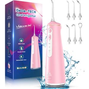 Water Flosser for Teeth, Cordless Oral Irrigator Portable Dental Cleaner Picks with 8 DIY Modes 7 Jets 300ml Tank Braces Flossers Rechargeable (Pink)