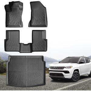 All Weather Car Floor Mats for 2017-2026 Jeep Compass, Custom Fit TPE Floor Liners 1st & 2nd Row with Trunk Cargo Mat, Heavy Duty Waterproof Car Mats, 4-Piece Full Set (Black)
