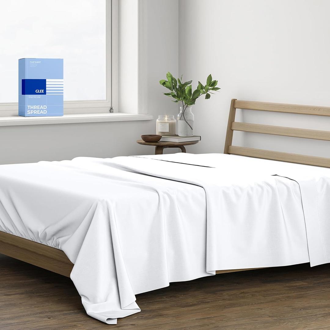 Thread Spread 100% Cotton Full Size Flat Sheet Only - 400 Series Glee Collection Full Flat Sheet (1 PC, White), Silky Soft, Breathable, Cooling, Sateen, Hotel Top Sheets for Hot Sleepers