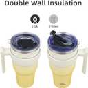 Konokyo 40 oz Tumbler with Handle and 2 Straw 2 Lid, Insulated Water Bottle Stainless Steel Vacuum Cup Reusable Travel Mug,Lemon