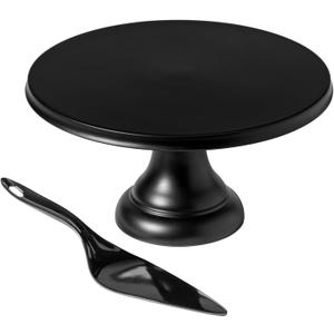 JOYMAY 9.6 Inch Bamboo Fiber Cake Stand, Round Cake Holder, Cake Plate with Detachable Base, Dessert Table Display Set, Cake Decorating for Birthday Party Baking Gifts for 6inch, 8inch Cakes (Black)